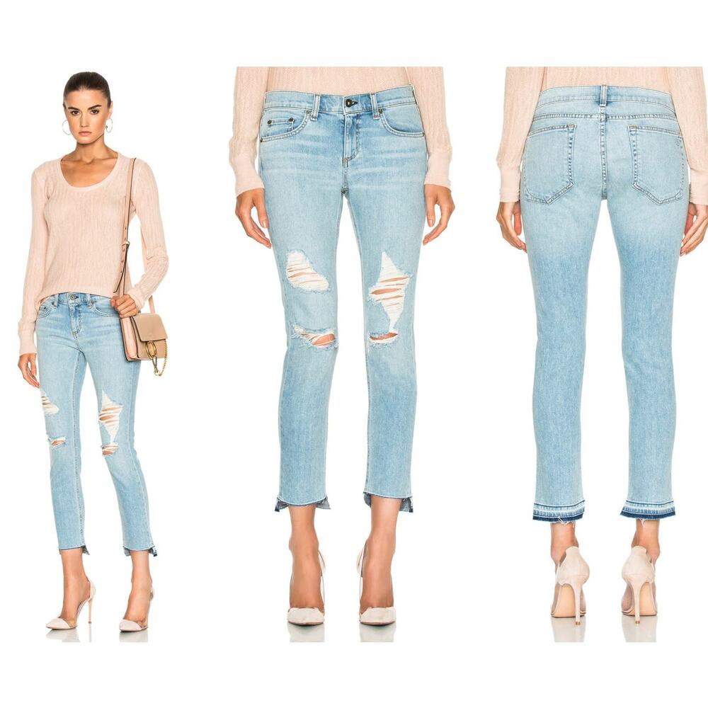 rag & bone 10" Dre Capri Size 25 Step Raw Hem Mid Rise Distressed Light Wash